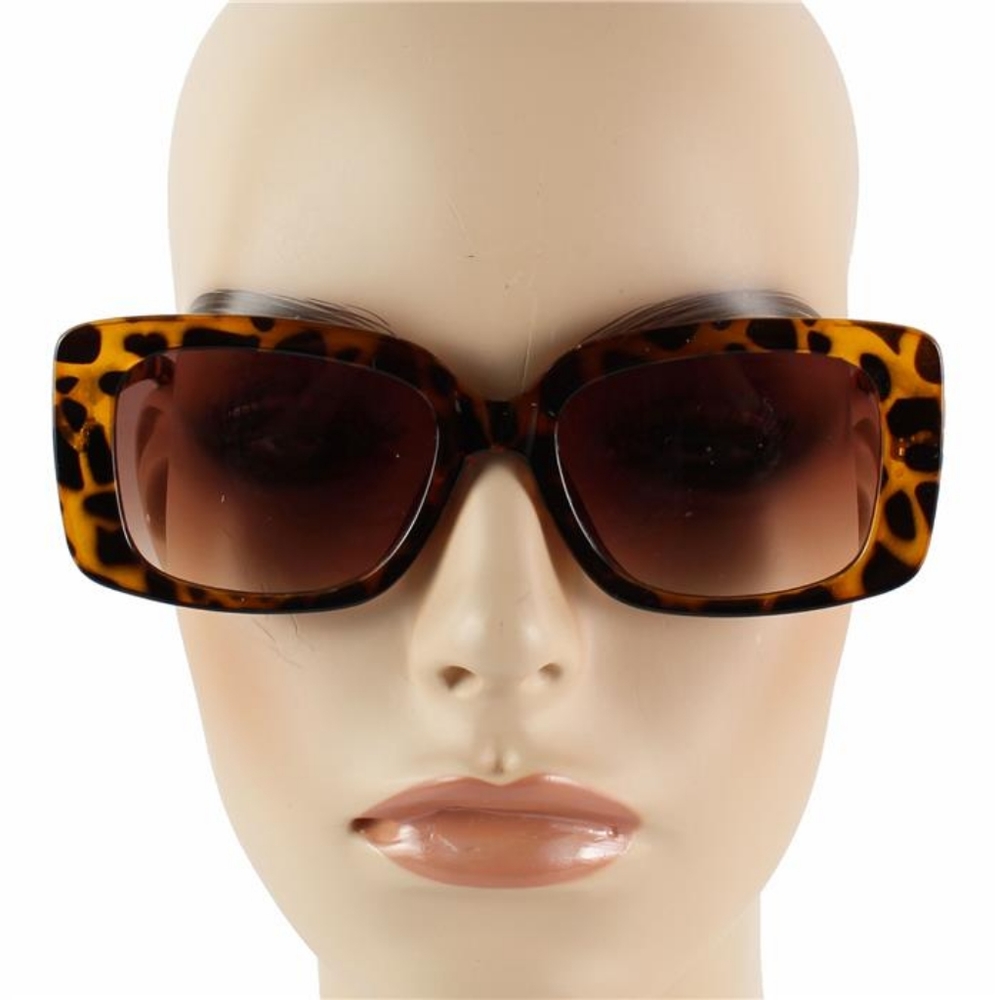 Sexy Rectangle Black Brown Leopard Print Sunglasses Cute Gold Chain Link Arm